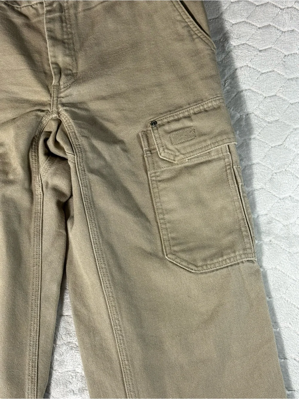 Duluth Trading Work Cargo Pants Tan Heavy Canvas Utility 32x30 Fits 34x28.5